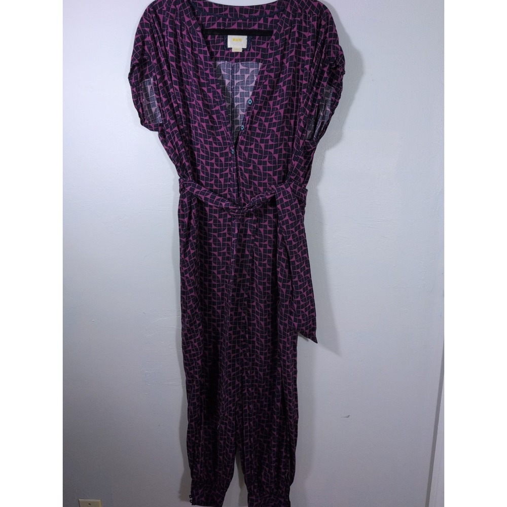 Anthropologie Maeve Geoscope Purple Print Small Short Sleeve Romper Jumpsuit